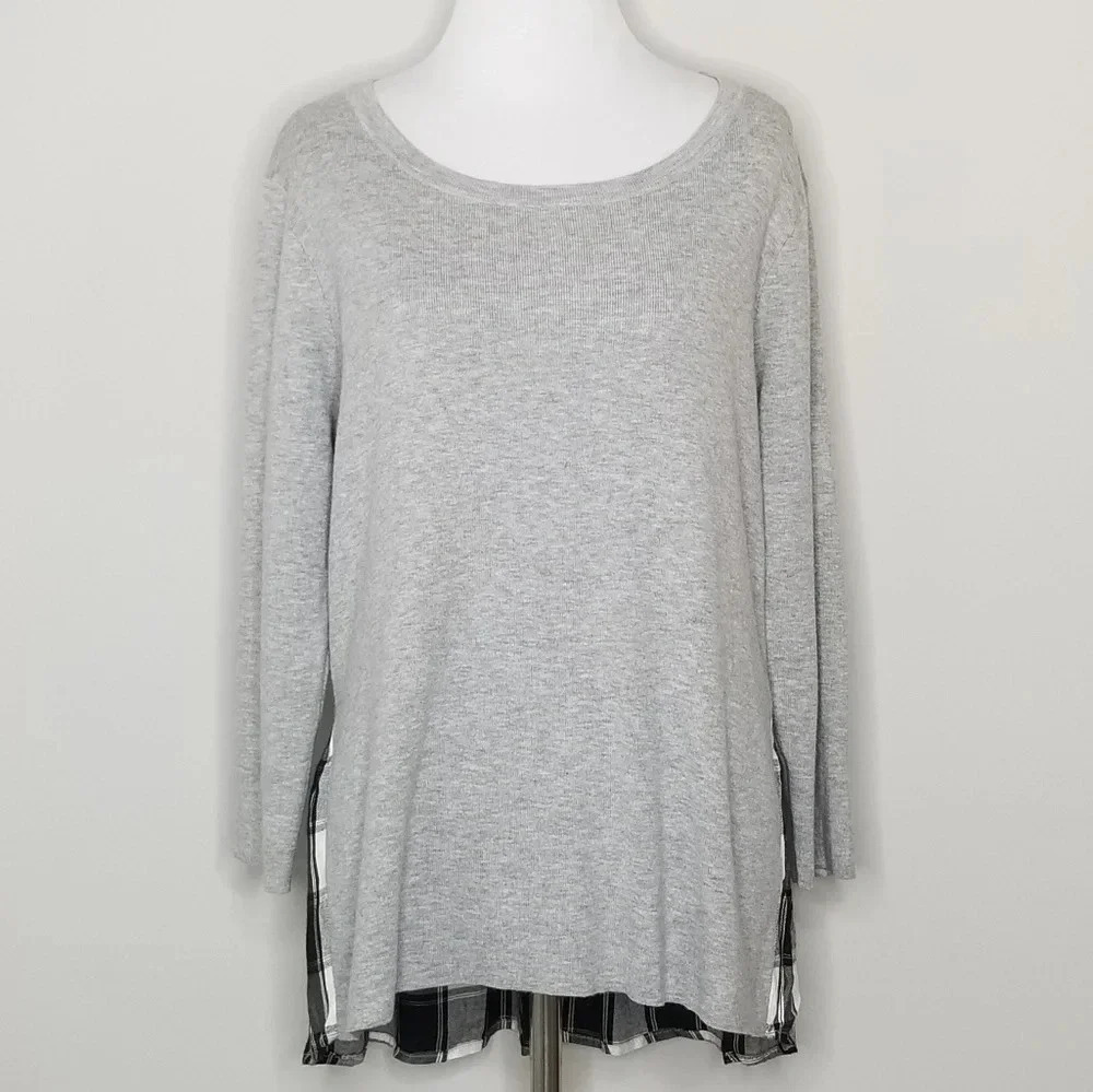 Sanctuary Gray Plaid Back Sweater M